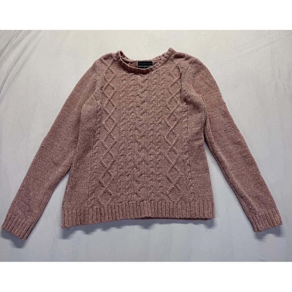 Karen‎ Scott Sweater Womens Medium Pink Chenille Cable Knit Ribbed Winter Wear